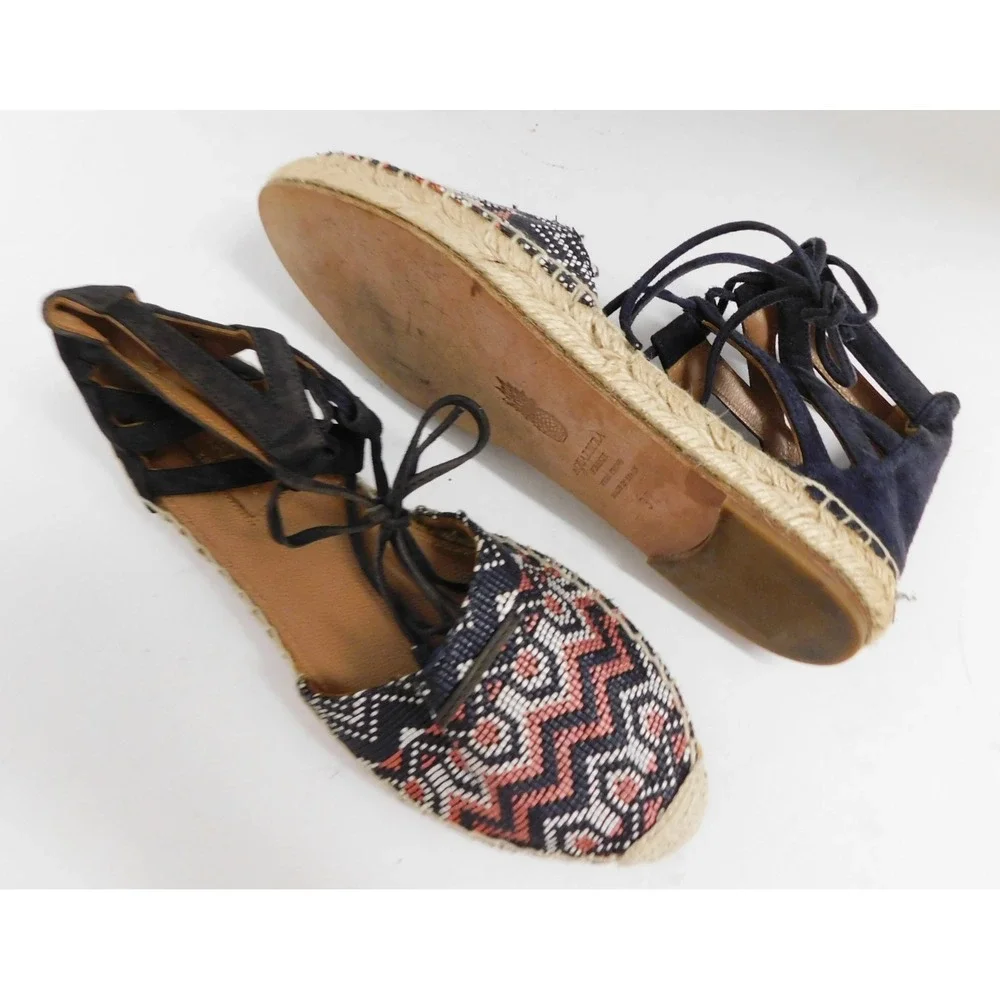 AQUAZZURA Belgravia Blue Suede Raffia Embroidered Woven Espadrilles sz 37